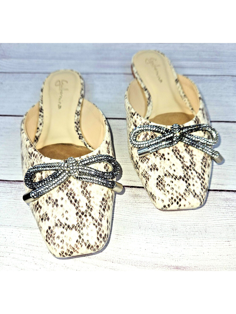 Anthropologie Guilhermina snake skin look ballet flat mules size 6M